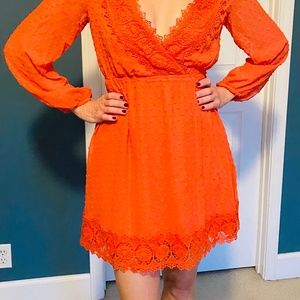 Southern Fried Chics Orange lace detail dress size small